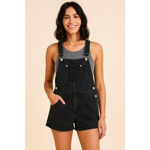 We The Free by Free People Y2K Soft Grunge Femme Blk Denim Short Overalls Sz 26